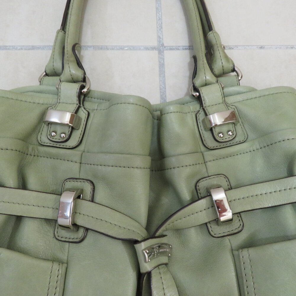 b. makowsky Light Sage Leather Shoulder Bag with Front Pockets - Picture 3 of 16